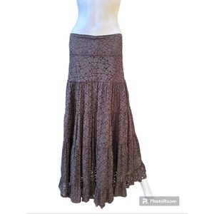 Bebe Lace Up Tiered Maxi Skirt Made in France, S